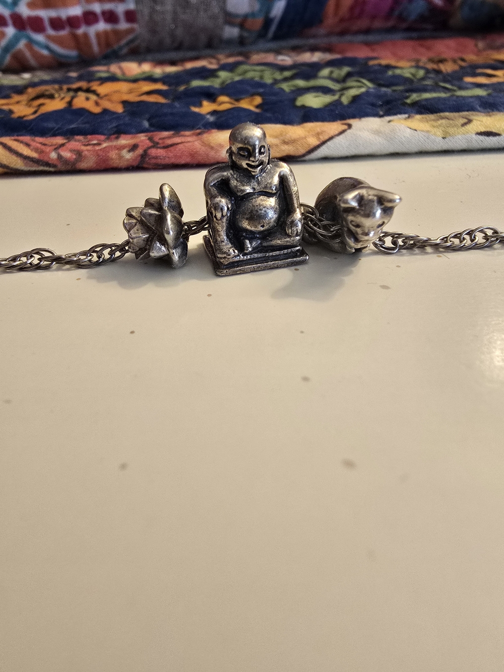 925 Silver Buddha Charm Bracelet Necklace - Silver